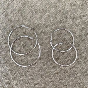 Two Sets of Silver Hoop Earrings